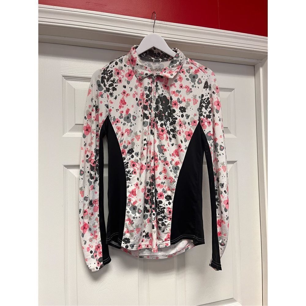 San Soleil UPF 50 Poppy & Black Quarter Zip Golf Pullover sz S EUC